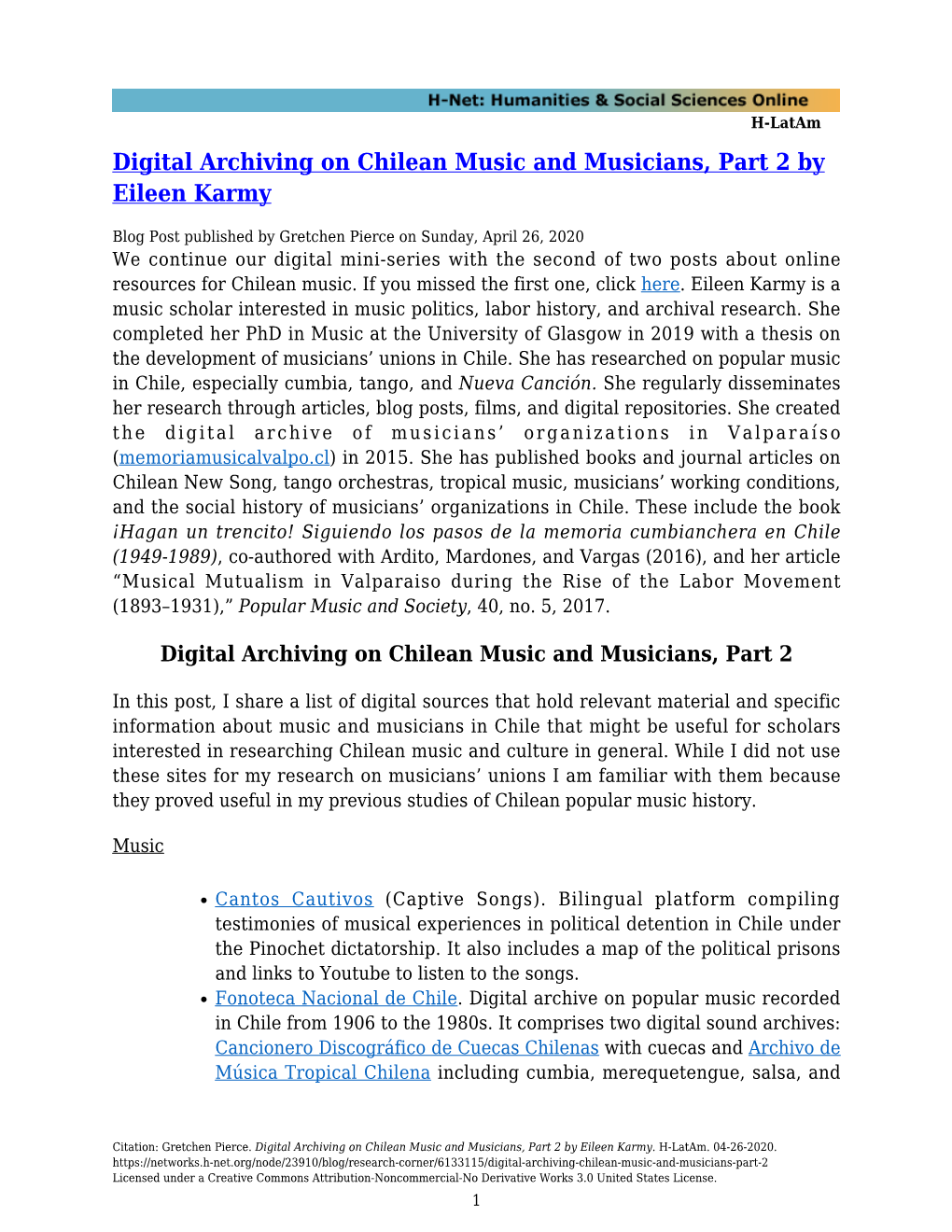 Digital Archiving on Chilean Music and Musicians, Part 2 by Eileen Karmy