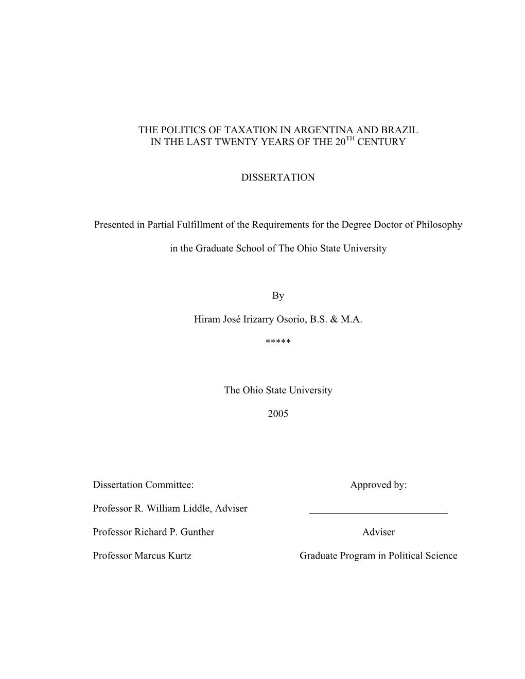 The Politics of Taxation in Argentina and Brazil in the Last Twenty Years of the 20Th Century