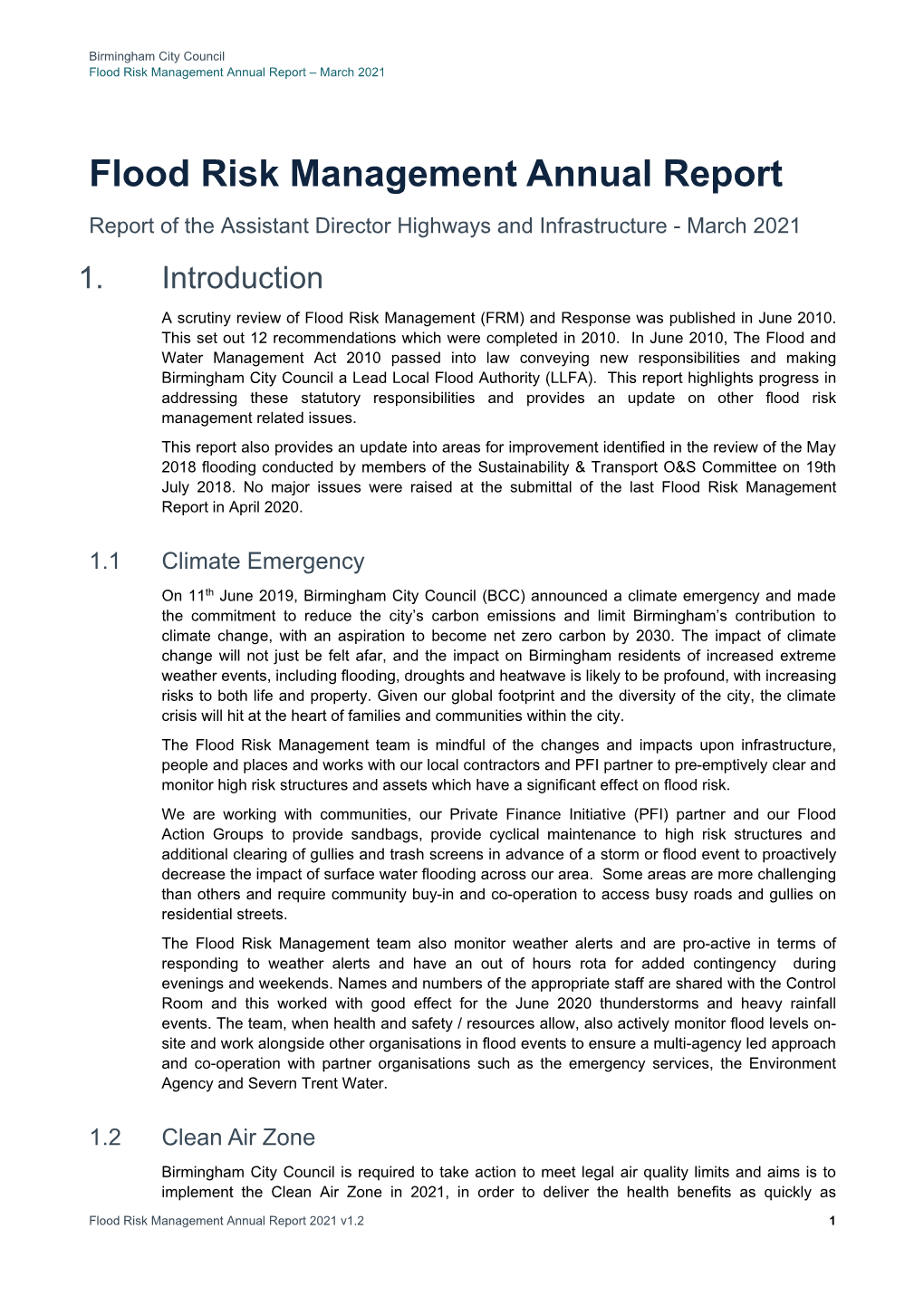 Flood Risk Management Annual Report – March 2021