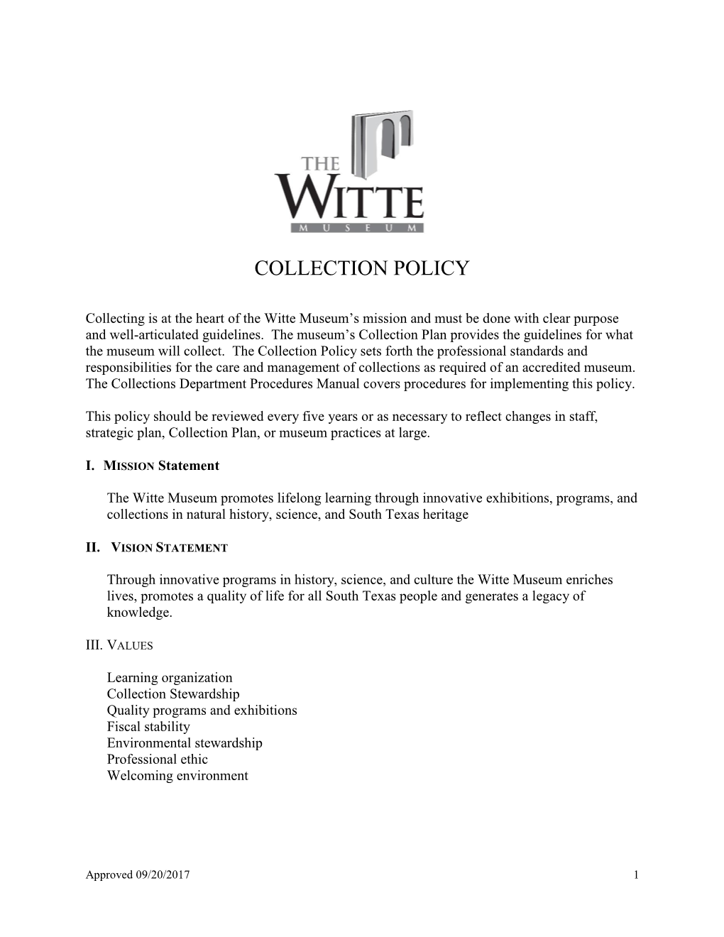 Collection Policy