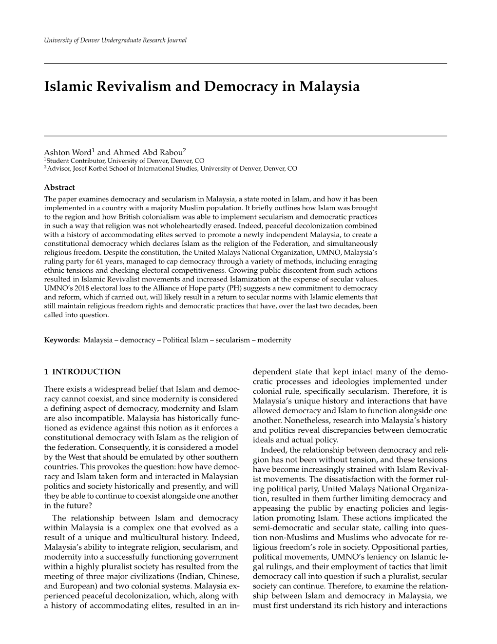 Islamic Revivalism and Democracy in Malaysia