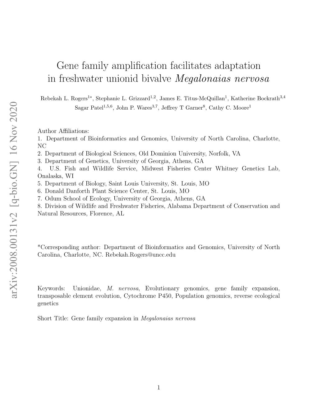 Gene Family Amplification Facilitates Adaptation in Freshwater Unionid