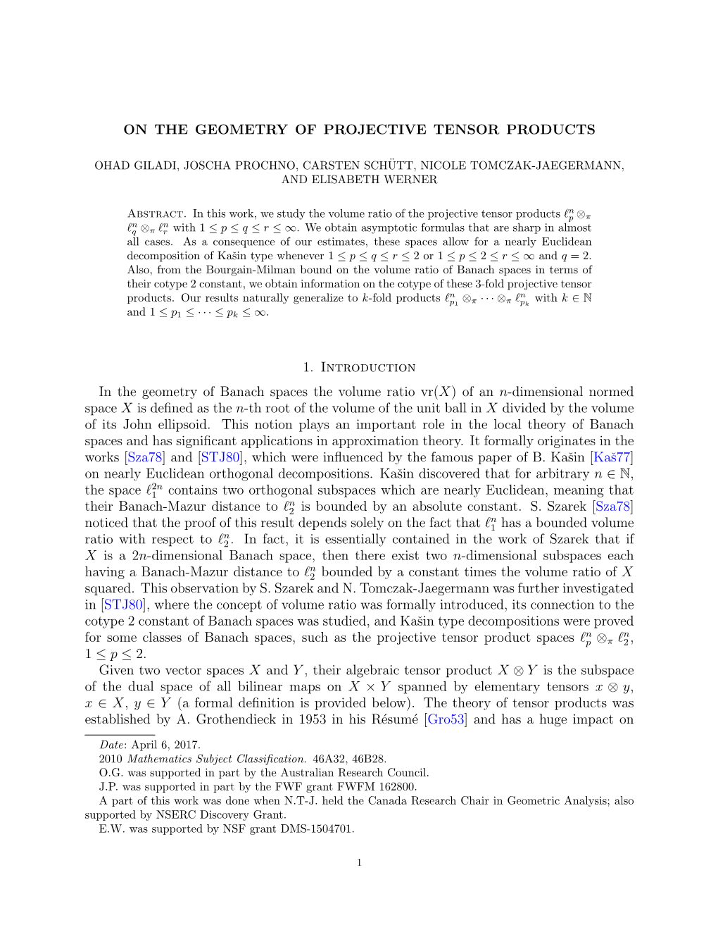 On the Geometry of Projective Tensor Products