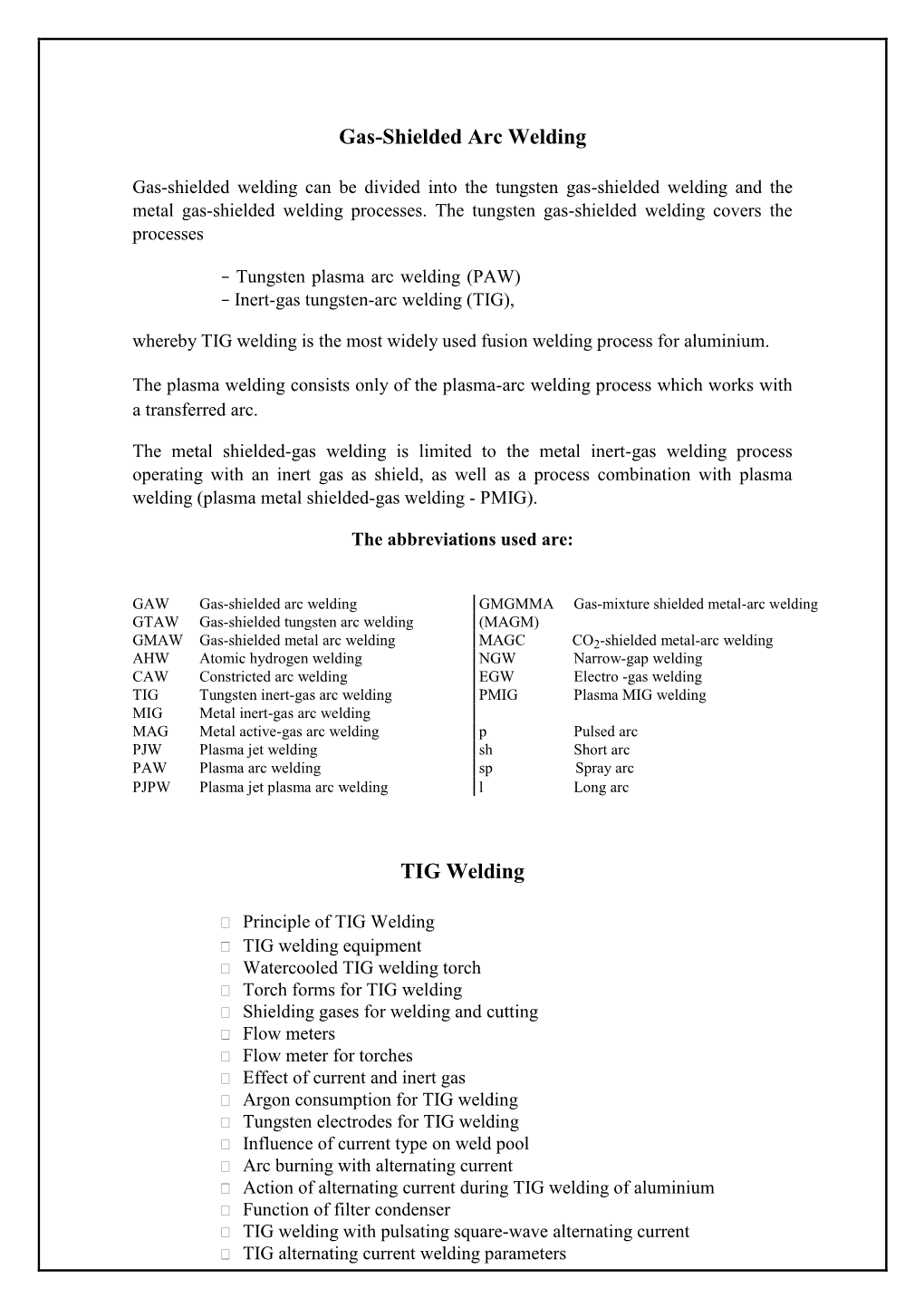 Gas-Shielded Arc Welding TIG Welding