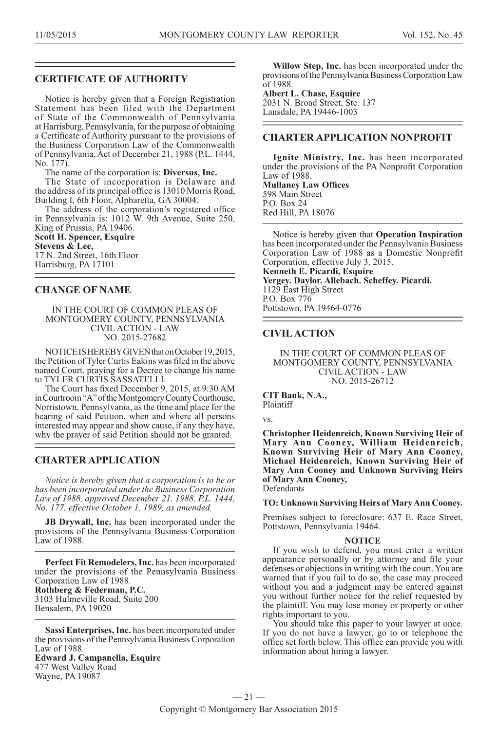 Certificate of Authority Change of Name Charter