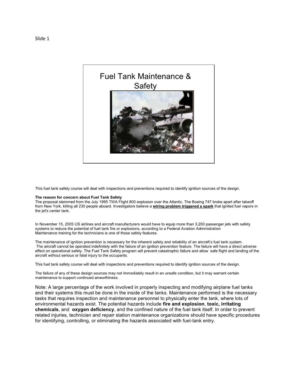 Fuel Tank Maintenance & Safety