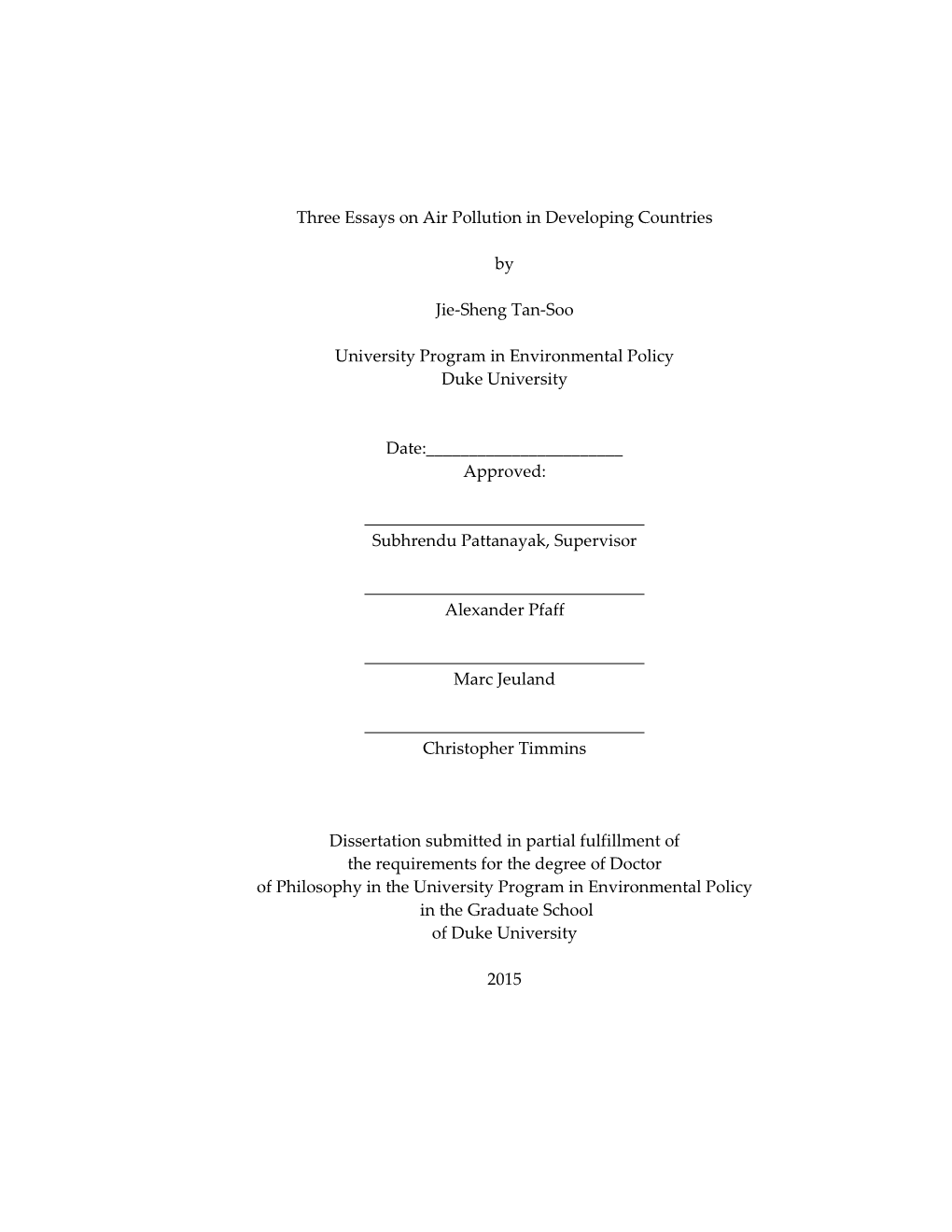 Three Essays on Air Pollution in Developing Countries by Jie-Sheng