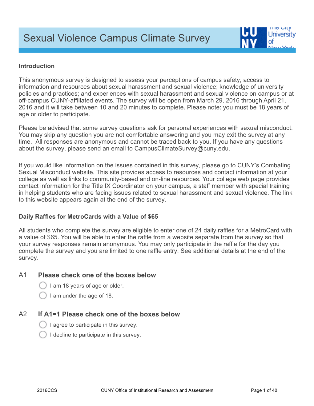 Sexual Violence Campus Climate Survey