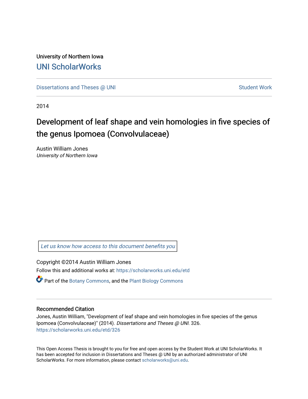 Development of Leaf Shape and Vein Homologies in Five Species of the Genus Ipomoea (Convolvulaceae)