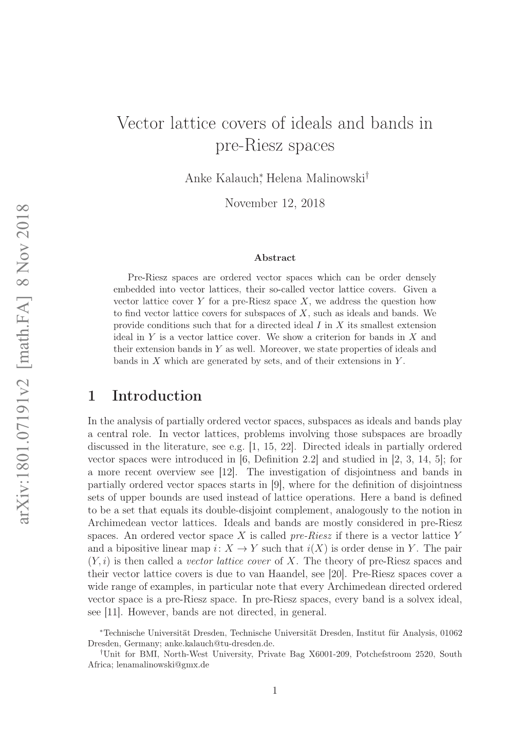 Vector Lattice Covers of Ideals and Bands in Pre-Riesz Spaces