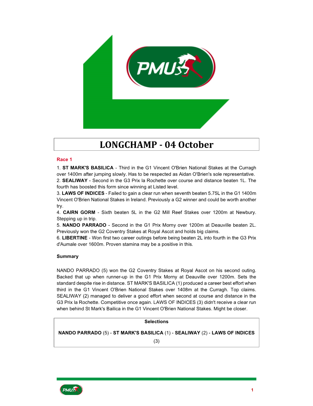 LONGCHAMP - 04 October