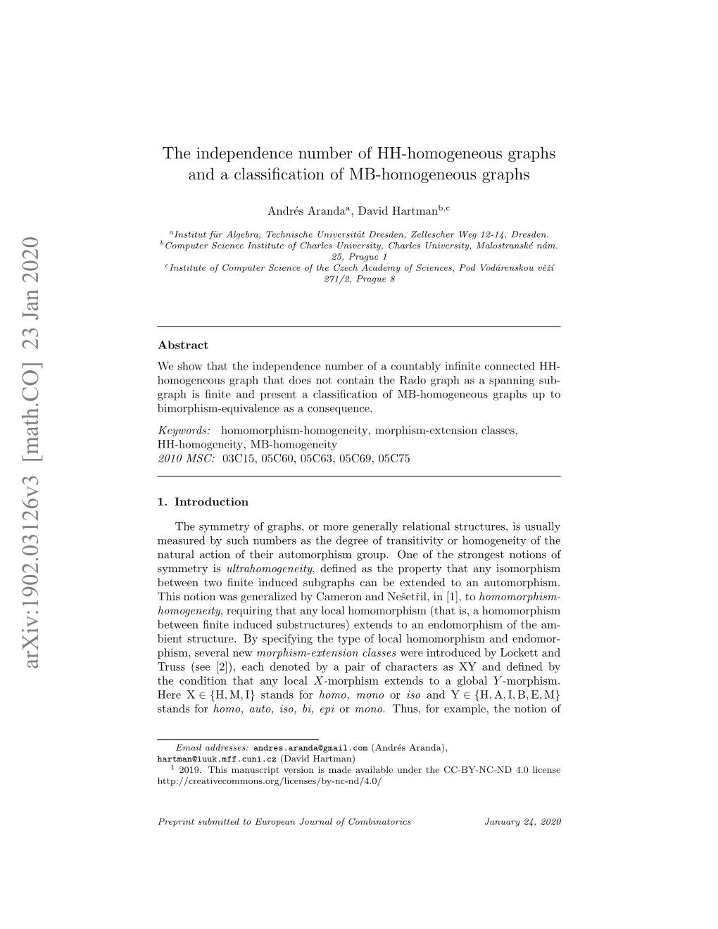 Arxiv:1902.03126V3 [Math.CO] 23 Jan 2020