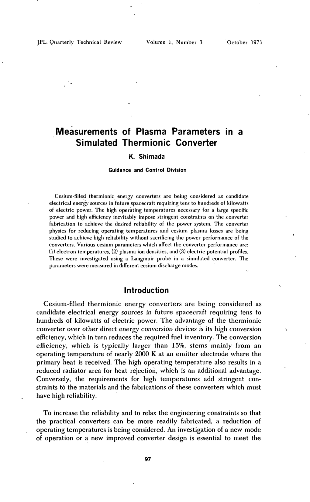 Measurements of Plasma Parameters in a Simulated Thermionic Converter