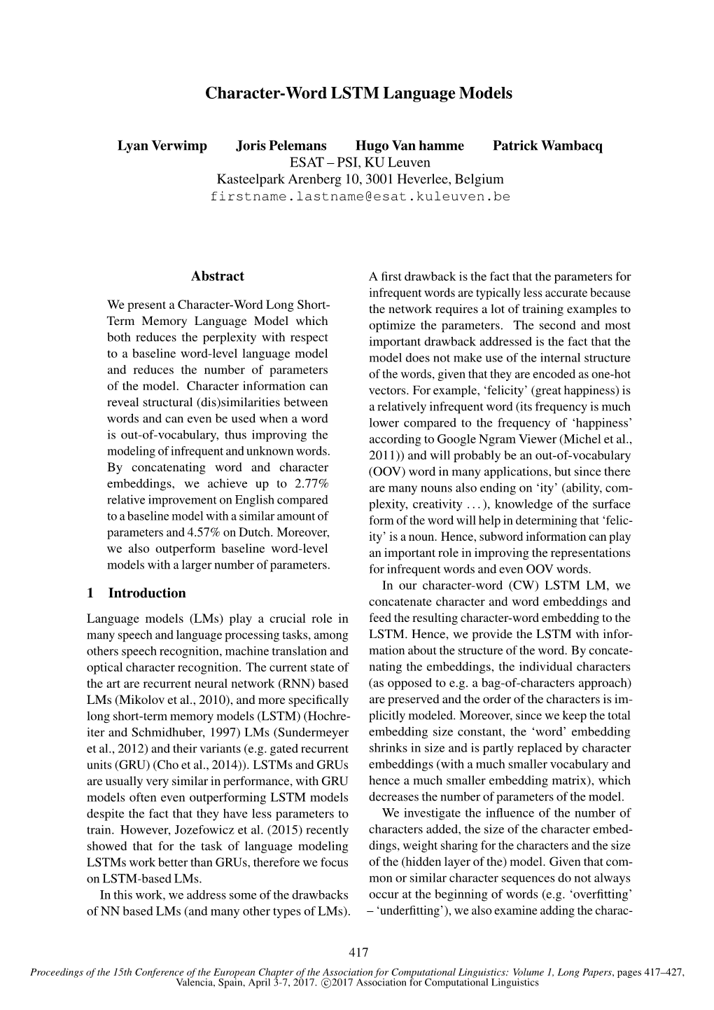 Character-Word LSTM Language Models