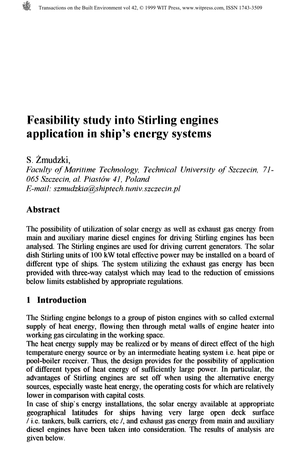 Feasibility Study Into Stirling Engines Application in Ship's Energy Systems