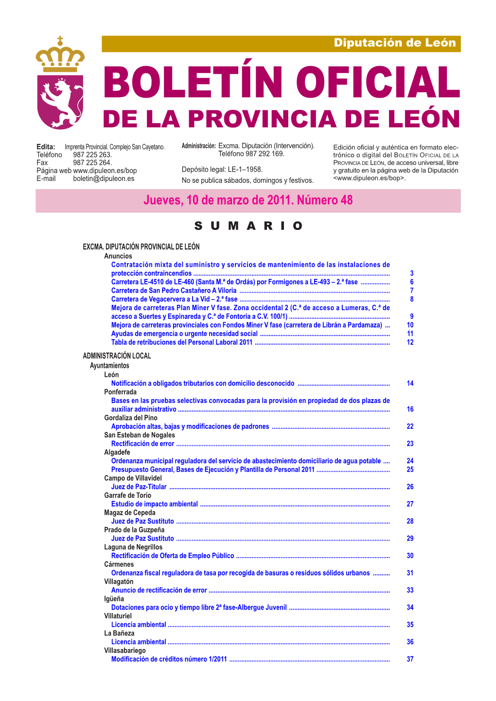 Boletín Oficial De La Provincia De León