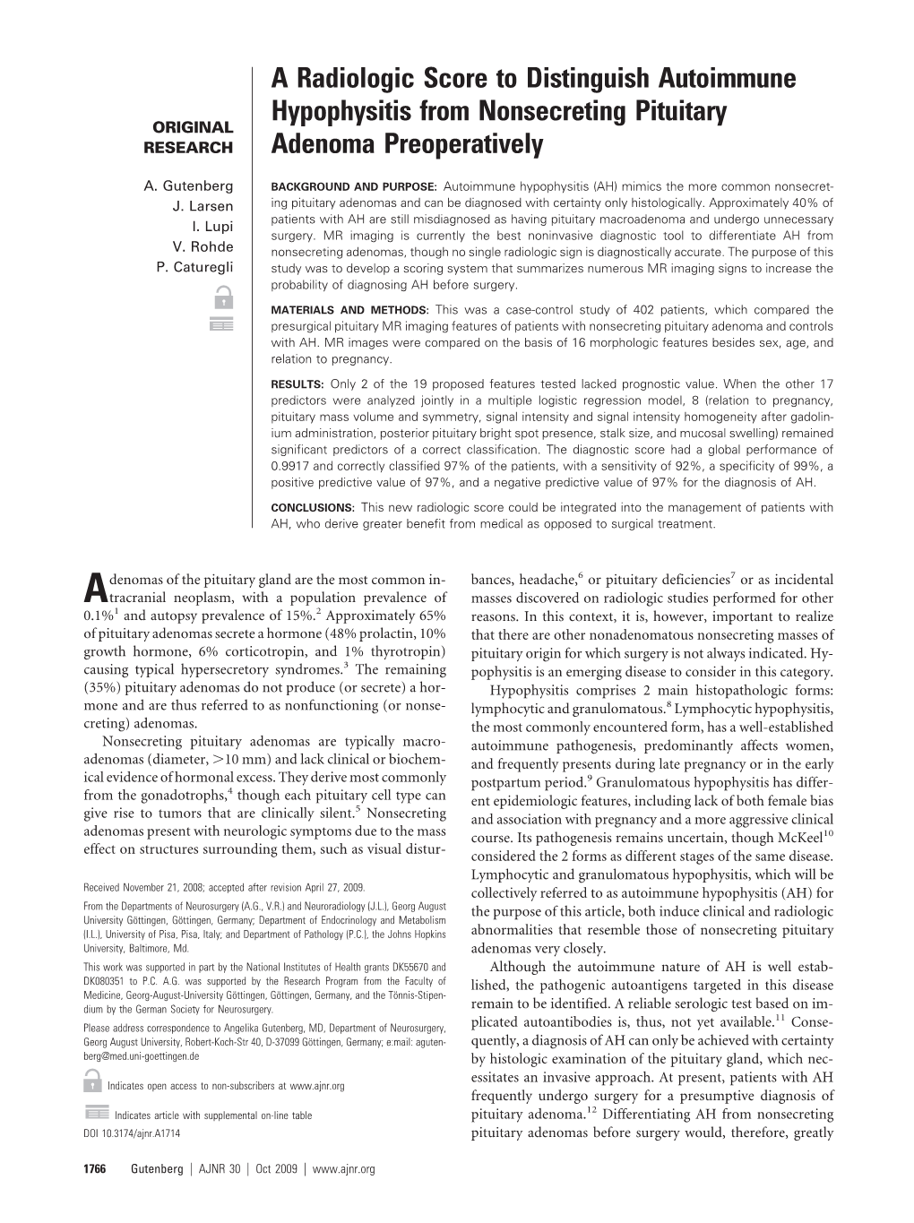 A Radiologic Score to Distinguish Autoimmune Hypophysitis from Nonsecreting Pituitary ORIGINAL RESEARCH Adenoma Preoperatively