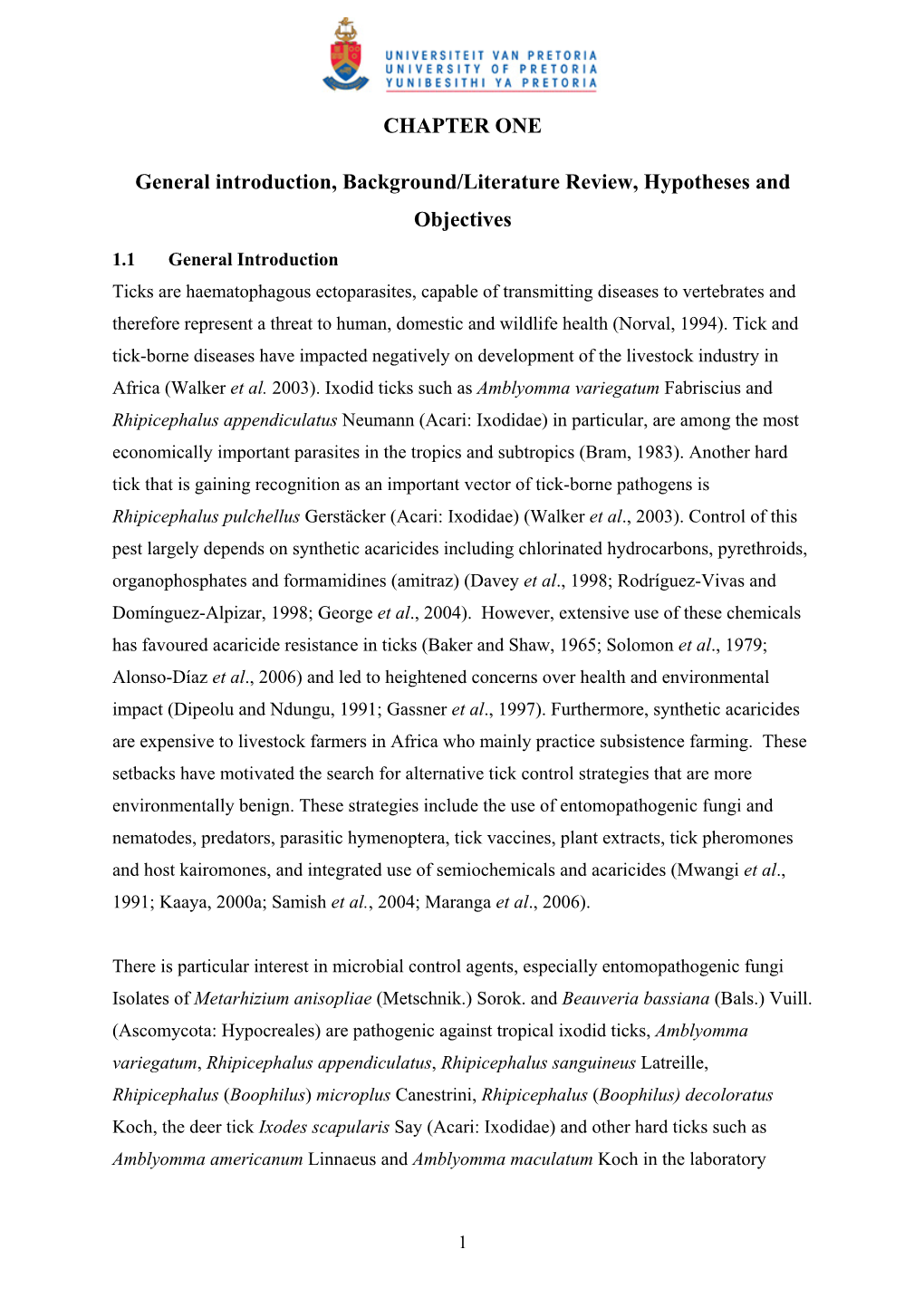 CHAPTER ONE General Introduction, Background/Literature Review