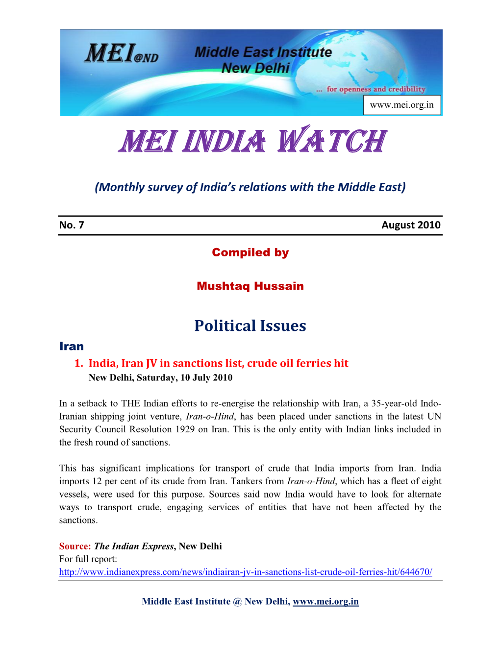 MEI India Watch