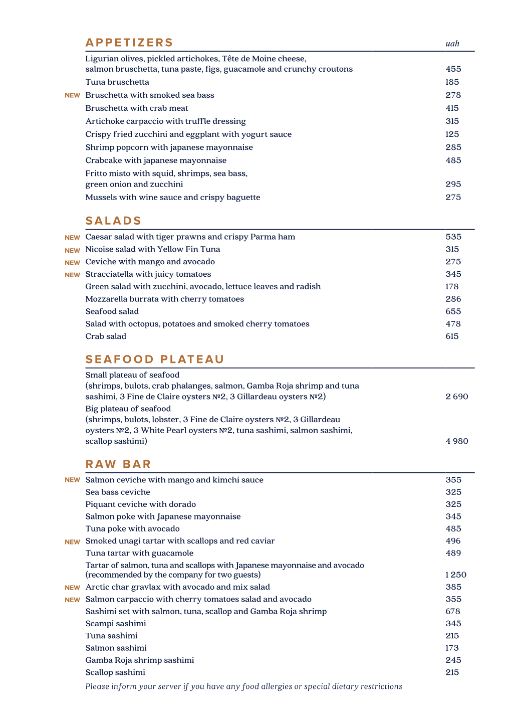 Appetizers Salads Seafood Plateau Raw