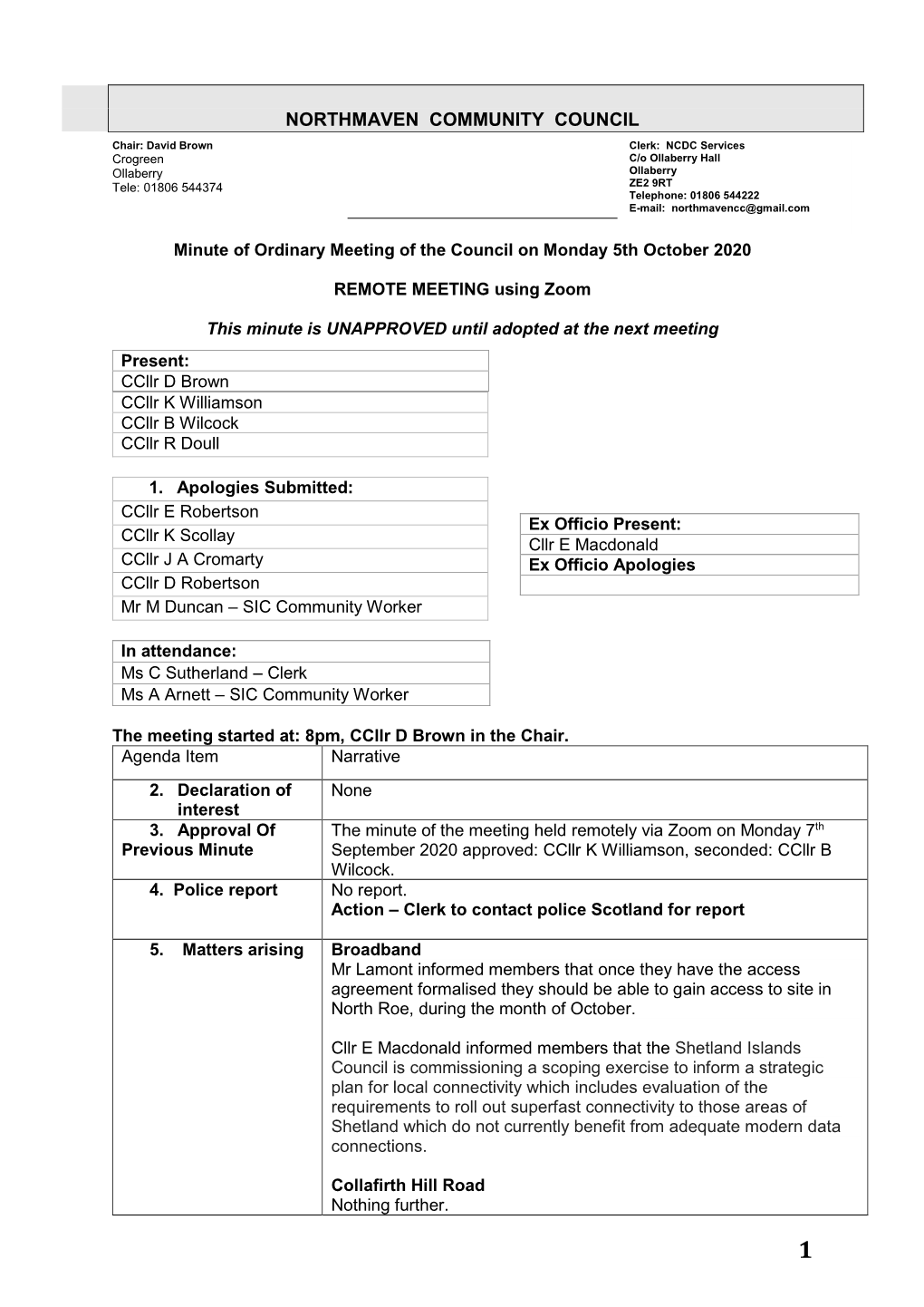 5 October 2020 NCC Minutes