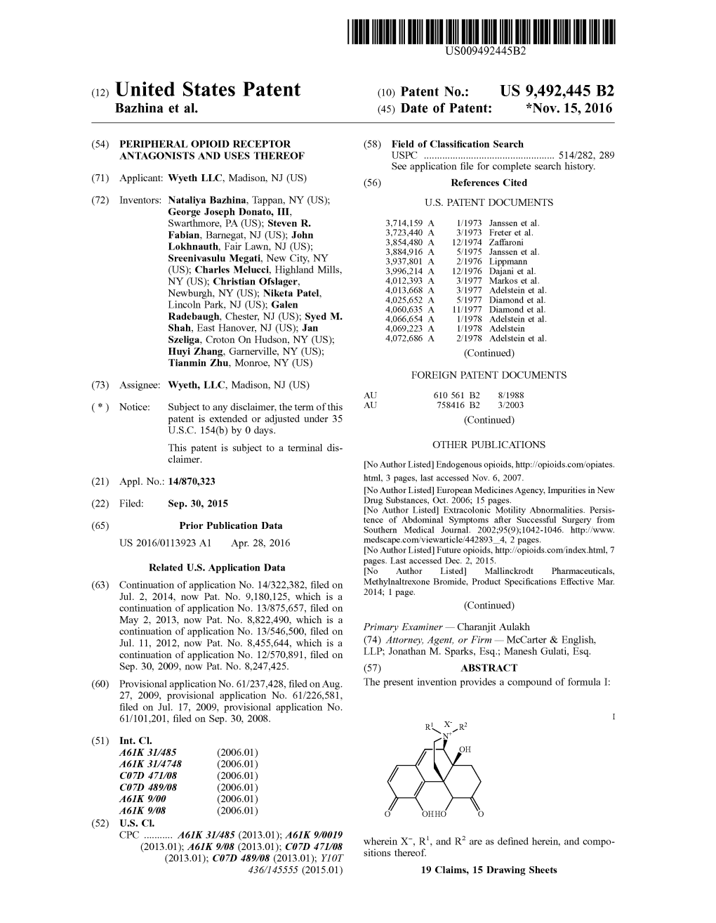 (12) United States Patent (10) Patent No.: US 9,492.445 B2 Bazhina Et Al