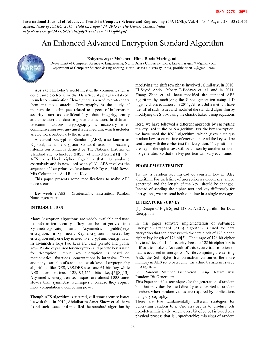 An Enhanced Advanced Encryption Standard Algorithm
