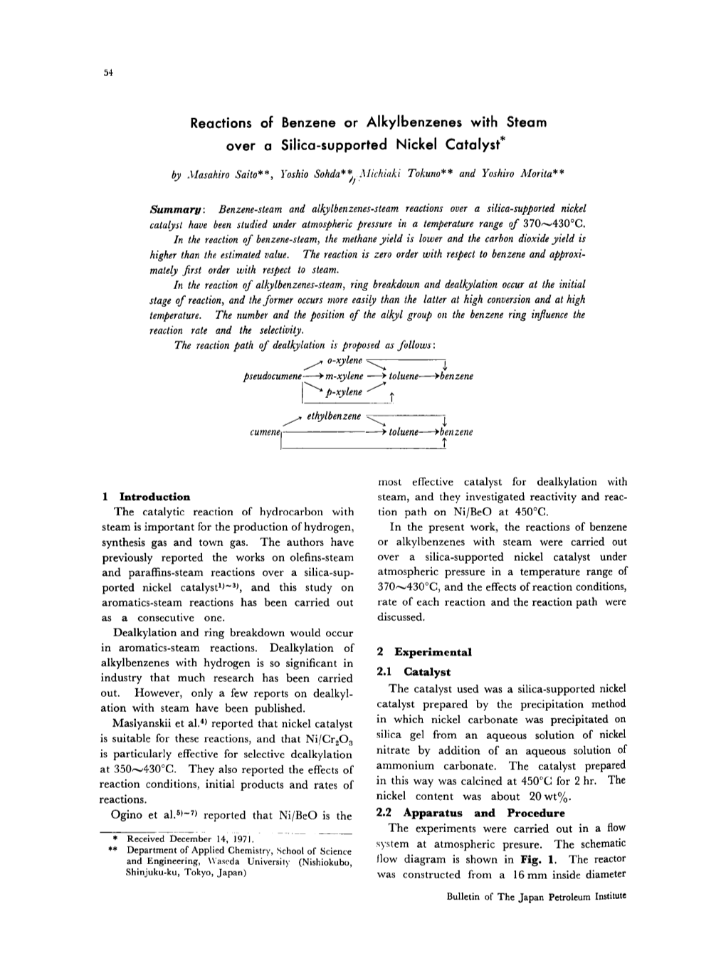 Reactions of Benzene Or Alkylbenzenes with Steam Over a Silica-Supported Nickel Catalyst*