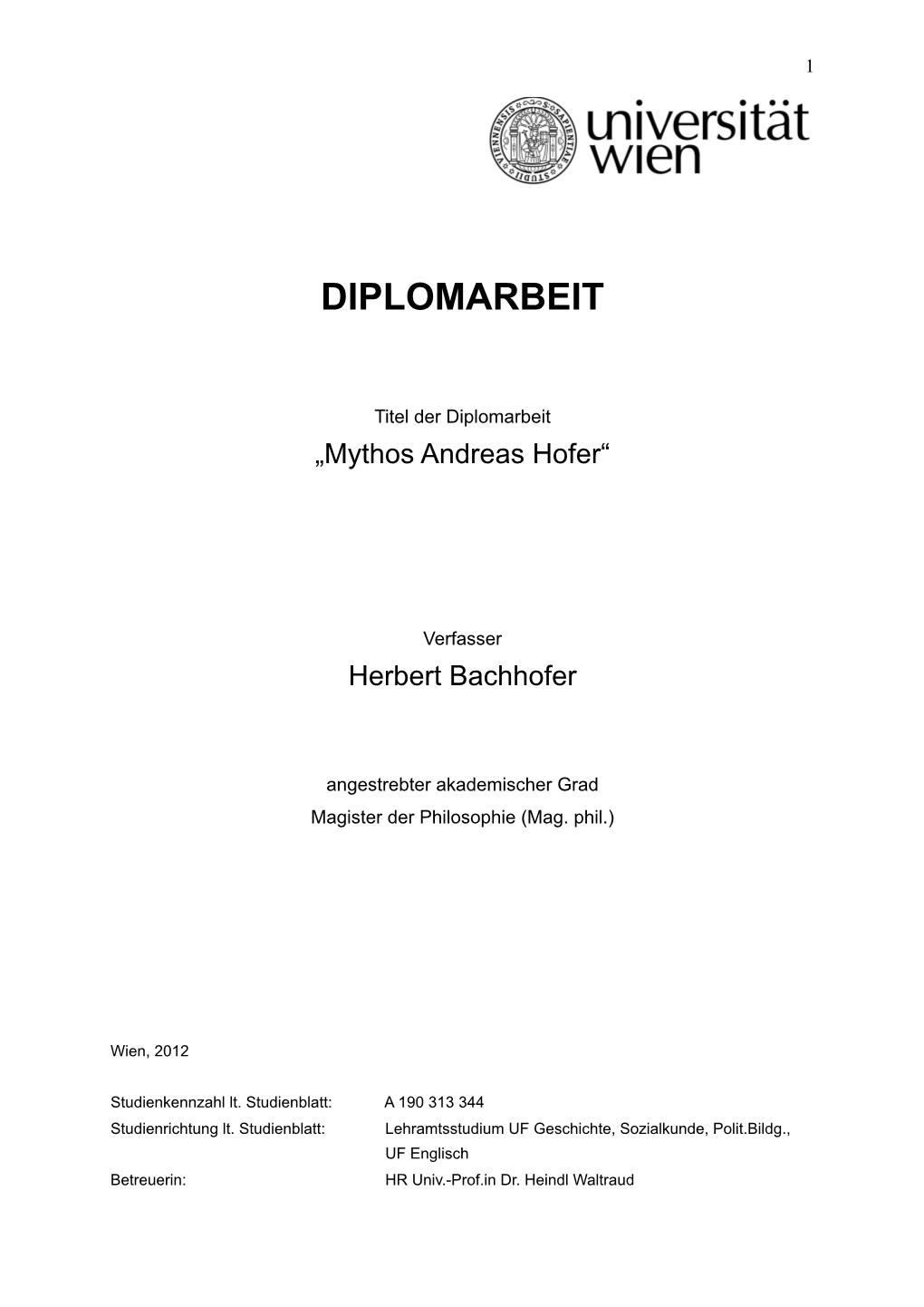 Mythos Andreas Hofer- Diplomarbeit