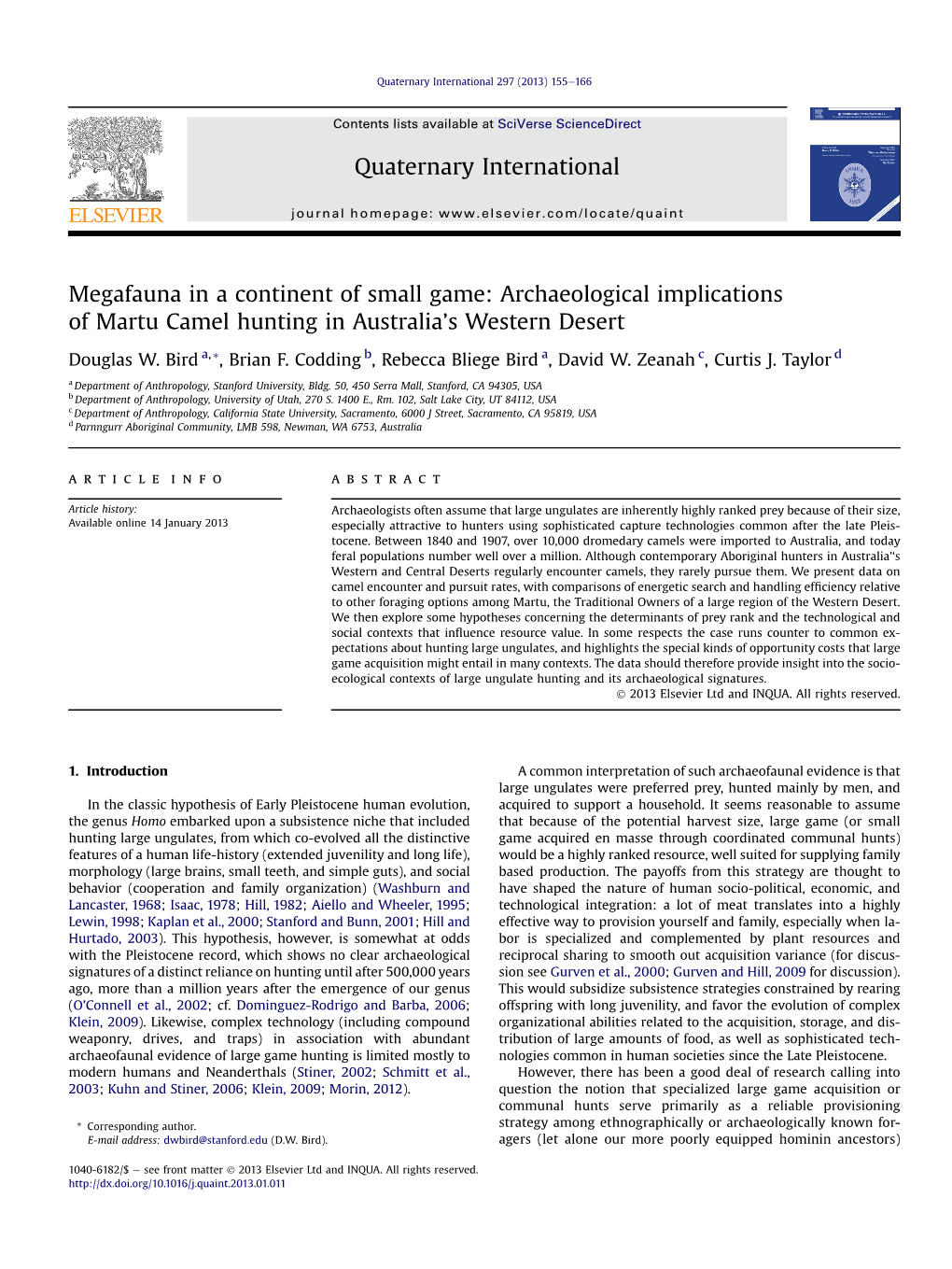 Megafauna in a Continent of Small Game: Archaeological Implications of Martu Camel Hunting in Australia’S Western Desert