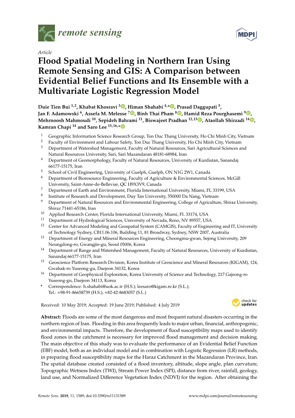 Flood Spatial Modeling in Northern Iran Using Remote Sensing And