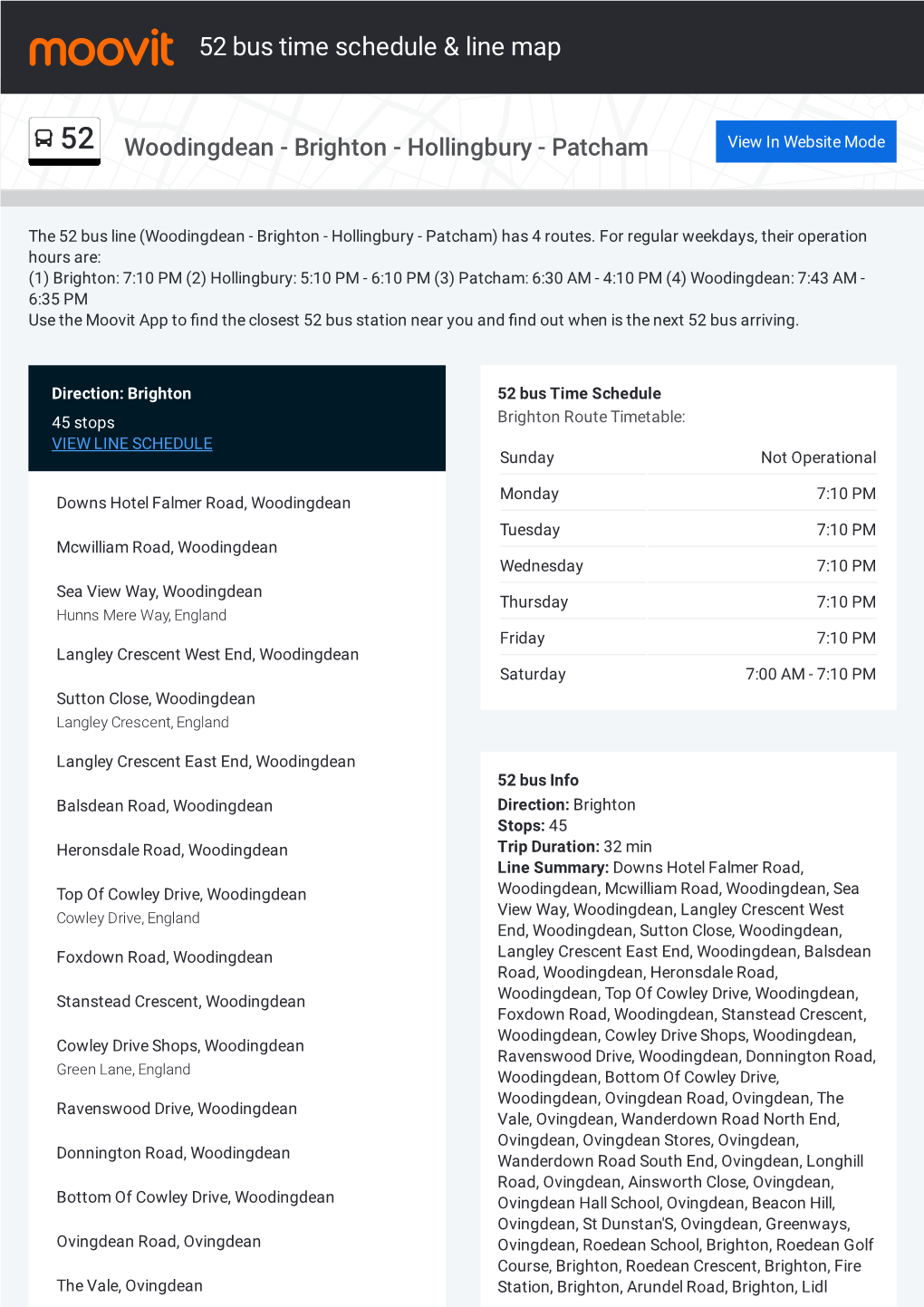 52 Bus Time Schedule & Line Route