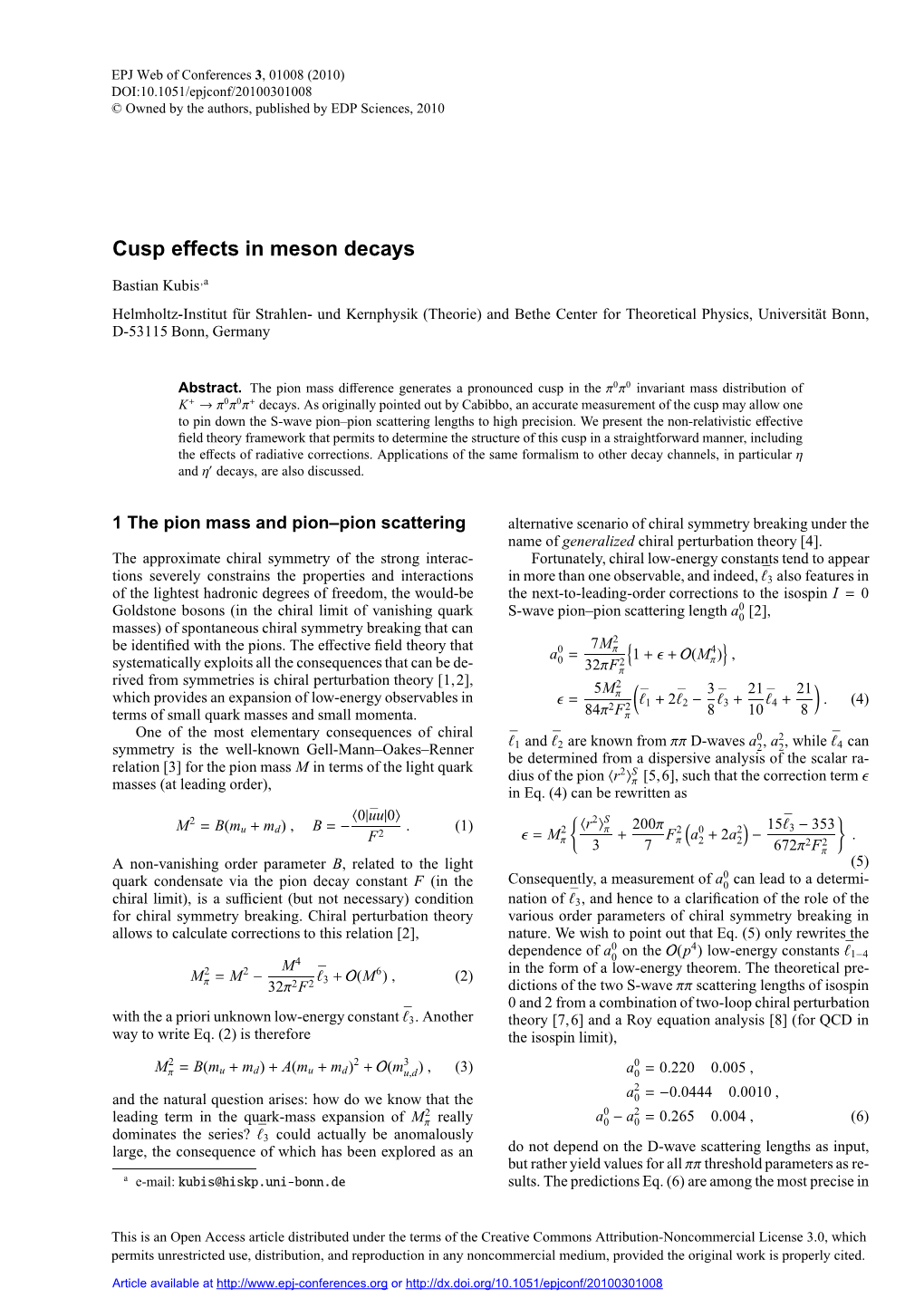 Cusp Effects in Meson Decays