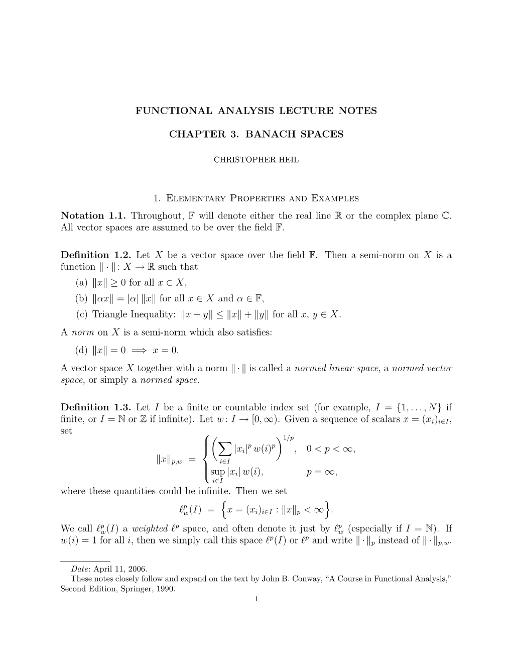 Functional Analysis Lecture Notes Chapter 3. Banach