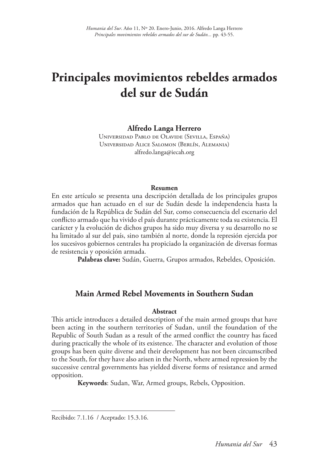 Principales Movimientos Rebeldes Armados Del Sur De Sudán