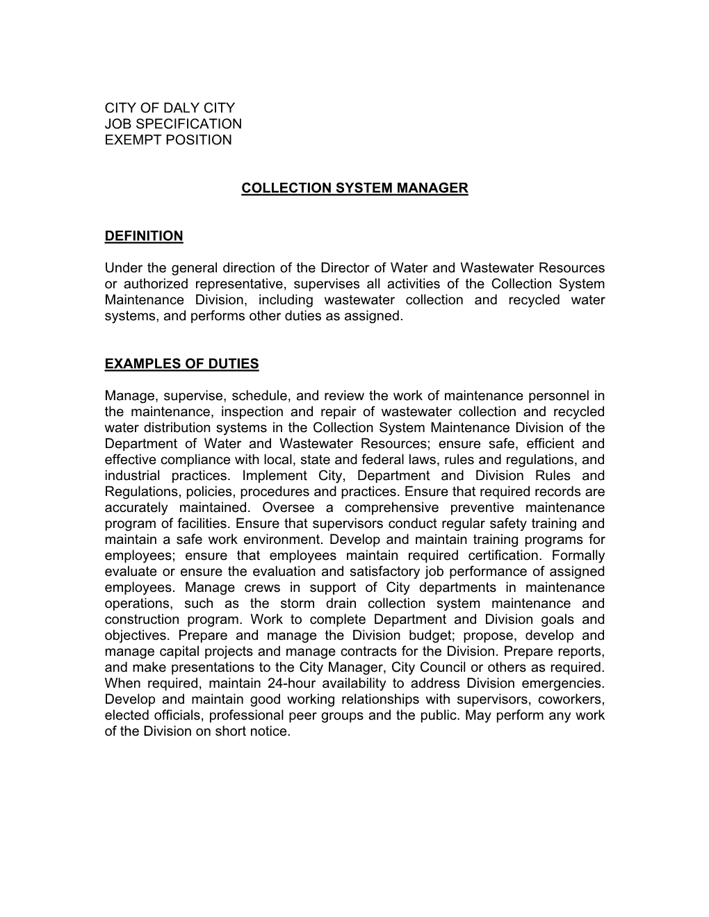 Collection System Manager