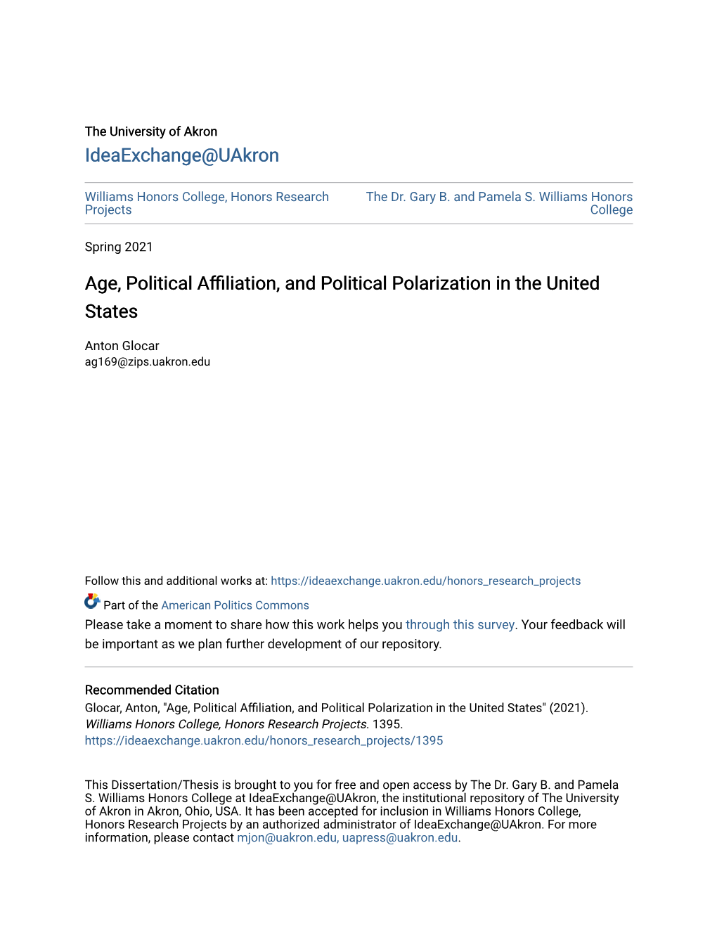 Age, Political Affiliation, and Political Polarization in the United States