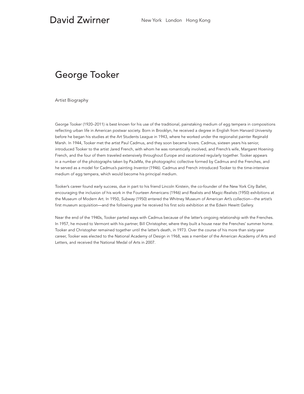 George Tooker David Zwirner