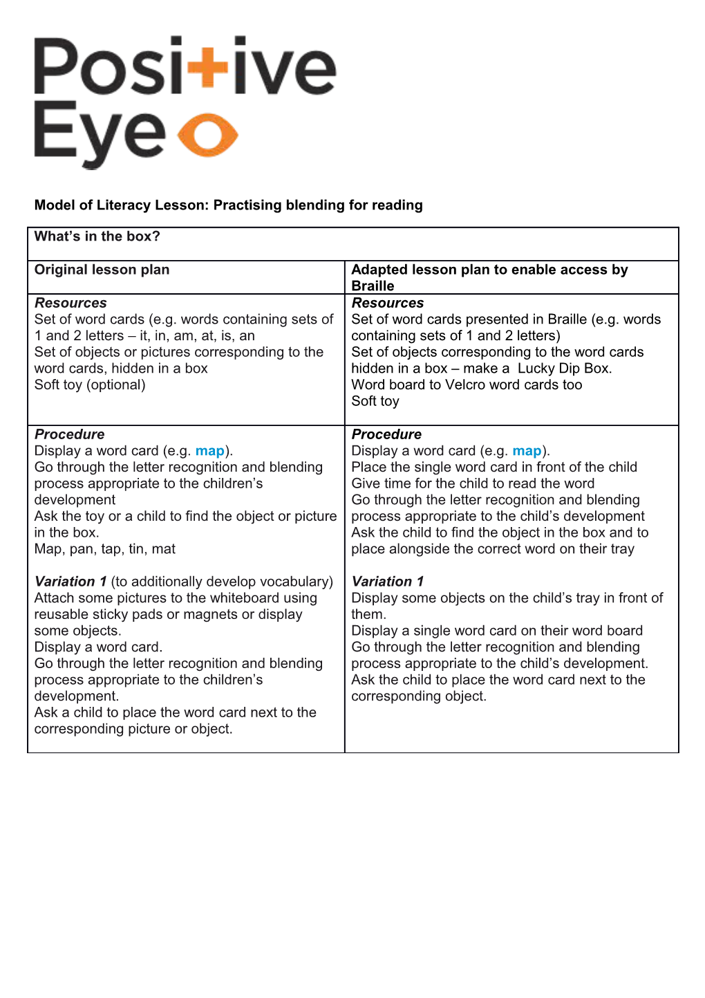 Model of Literacy Lesson: Practising Blending for Reading