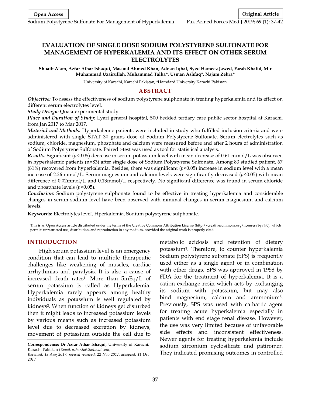 Evaluation of Single Dose Sodium Polystyrene