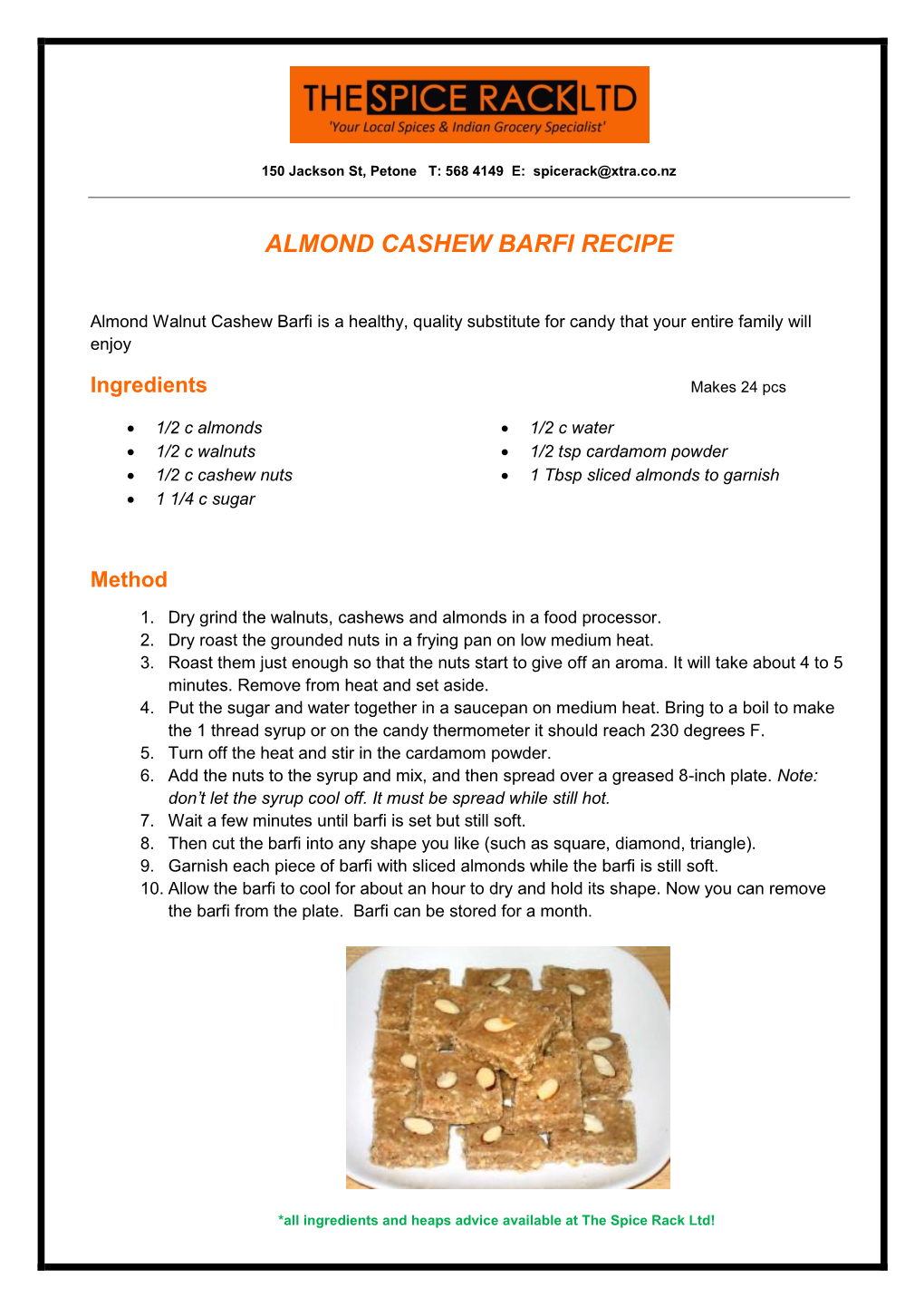 Almond Cashew Barfi Recipe