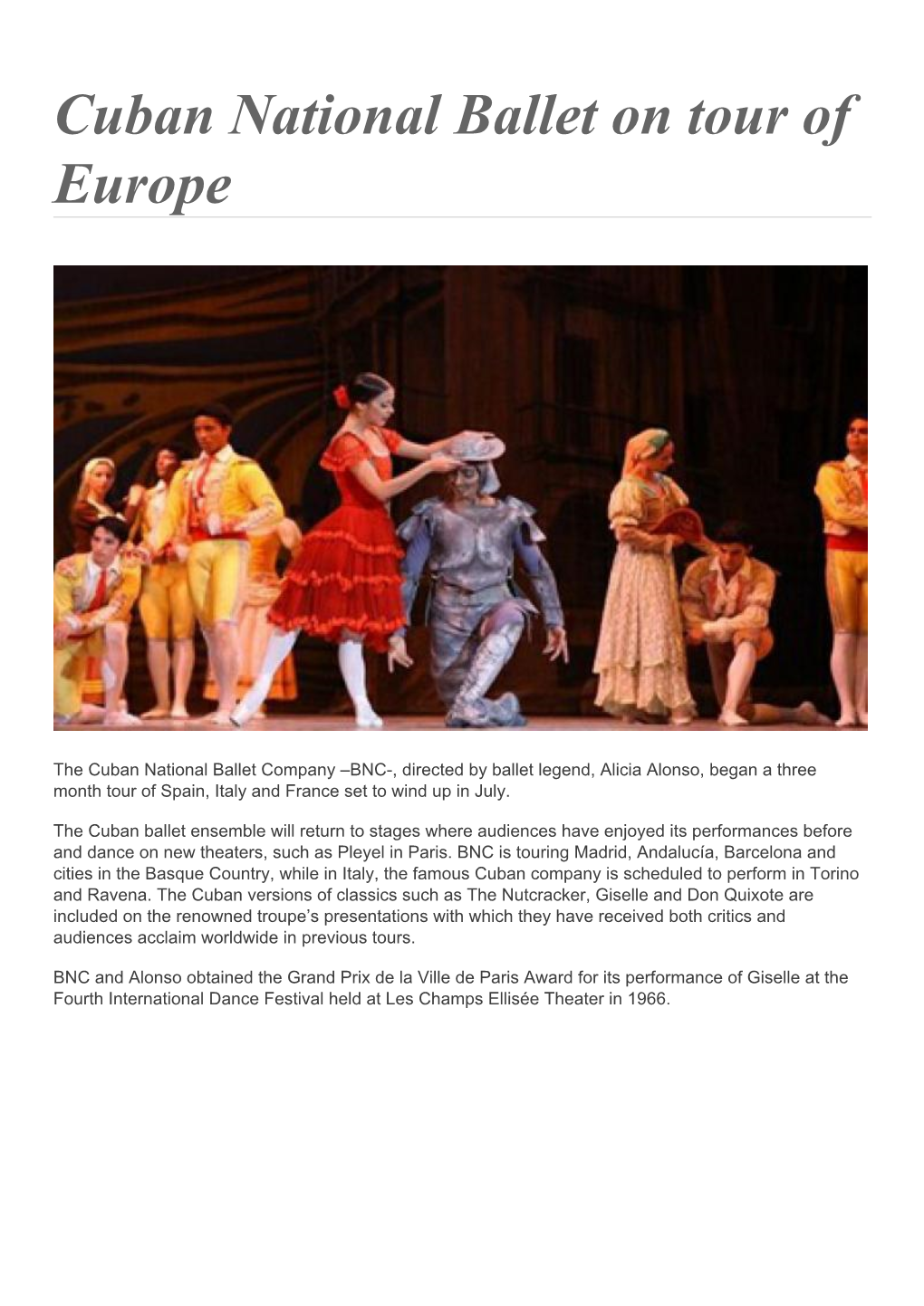 Cuban National Ballet on Tour of Europe