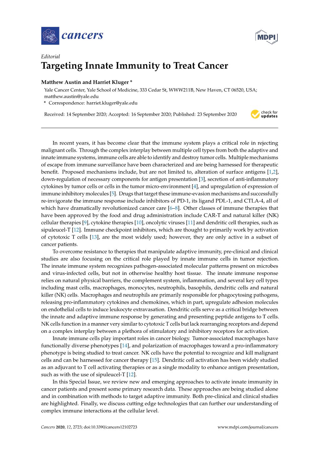 Targeting Innate Immunity to Treat Cancer