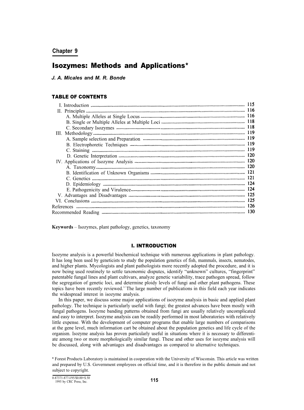 Isozymes: Methods and Applications*