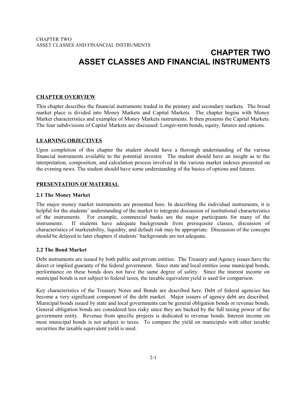 Asset Classes and Financial Instruments