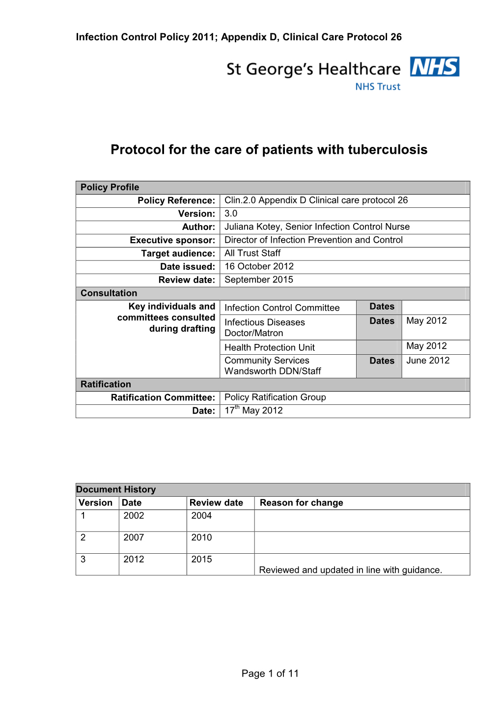 Protocol for the Care of Patients with Tuberculosis