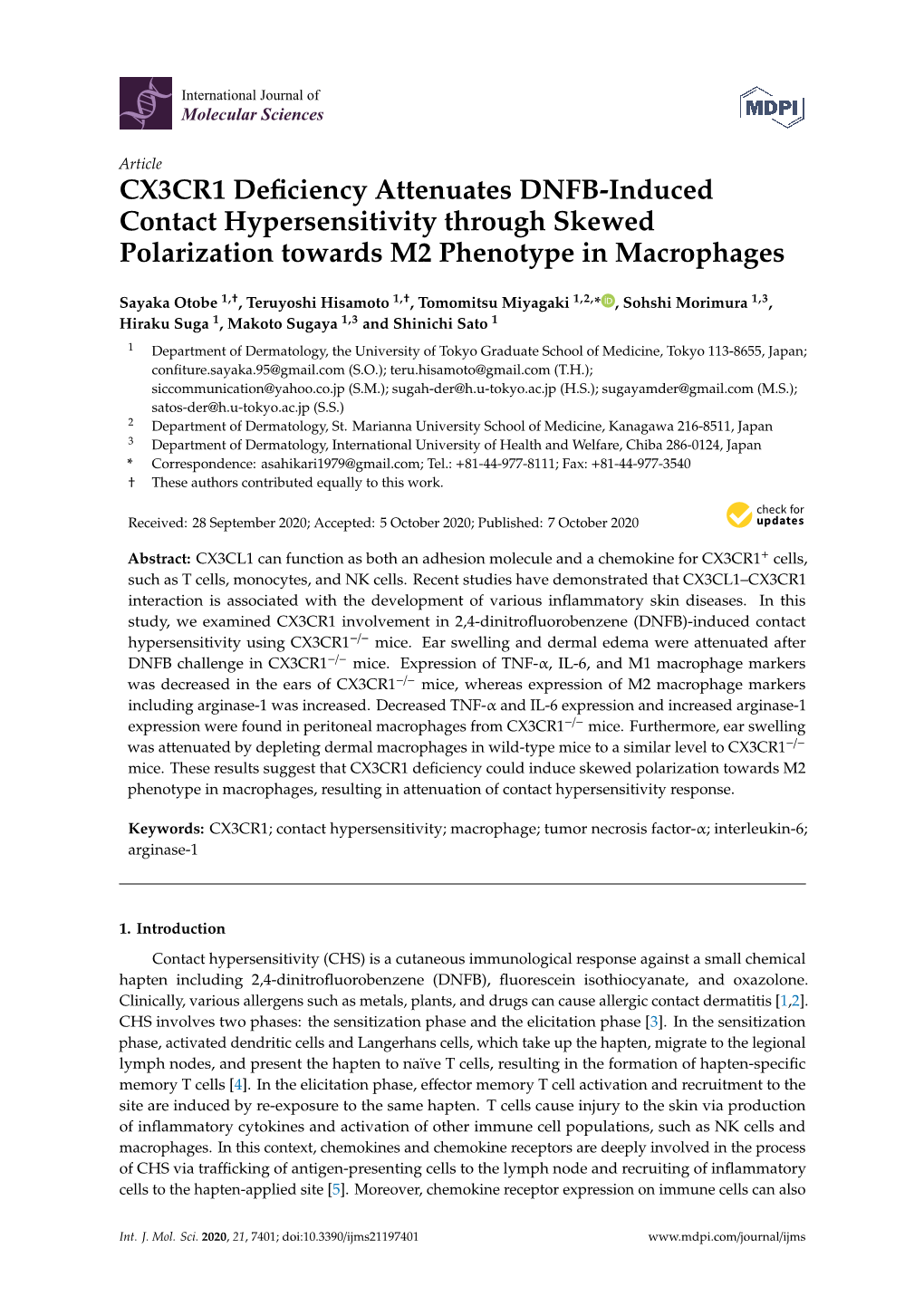 CX3CR1 Deficiency Attenuates DNFB-Induced Contact