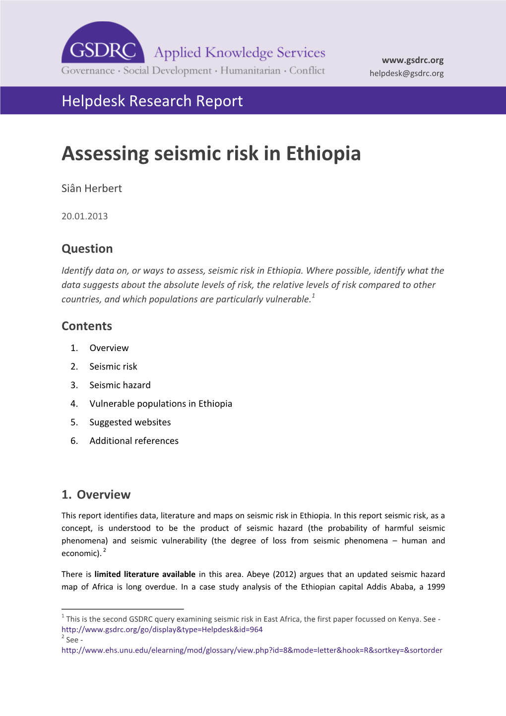 Assessing Seismic Risk in Ethiopia