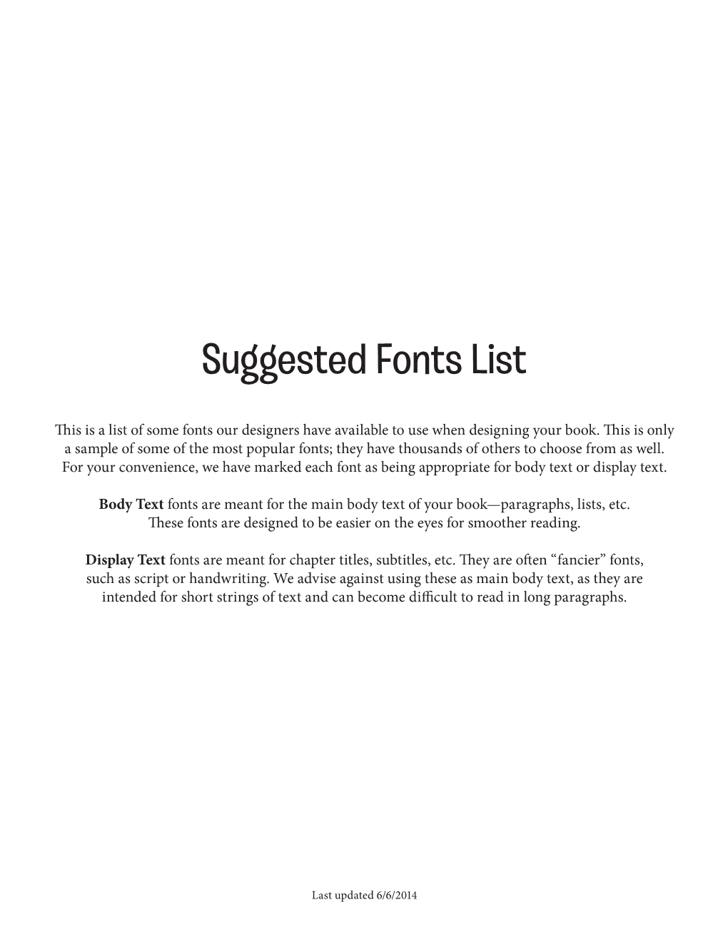 Suggested Fonts List