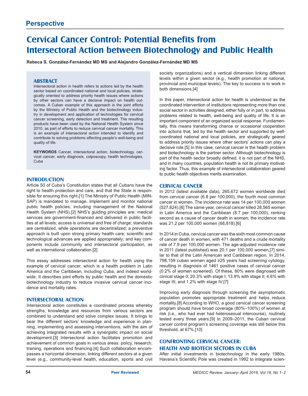 Cervical Cancer Control: Potential Benefits from Intersectoral Action Between Biotechnology and Public Health